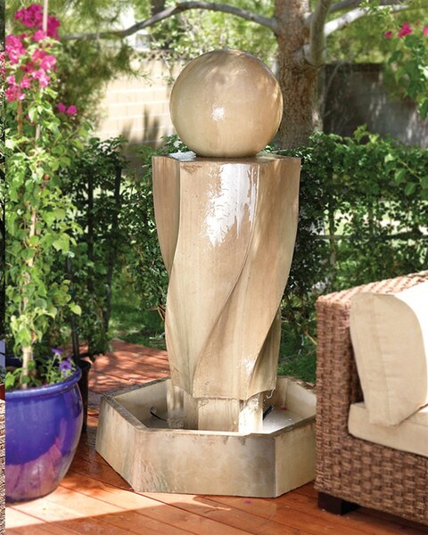 Vortex Fountain With Ball in a Hexagon Basin Swirl Modern Stone